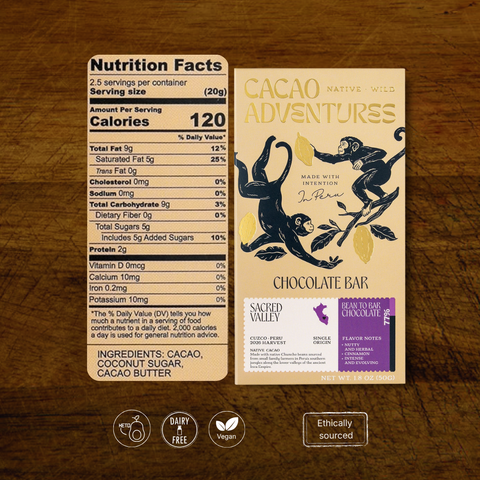 Dark Chocolate Bar 77% – Single-Origin Sacred Valley, Cusco, 50g