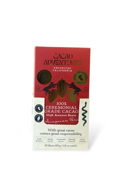 10 Pack - 100% Pure Ceremonial Grade Cacao Bars - High-Amazon Basin
