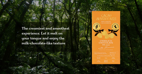 Chocolate bar packaging with text on a forest background